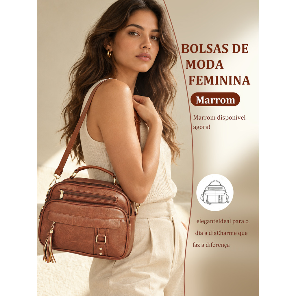 JAMI JAMI Bolsa Feminina com Alça Lateral Transversal Faixa de Mão de Couro S2420