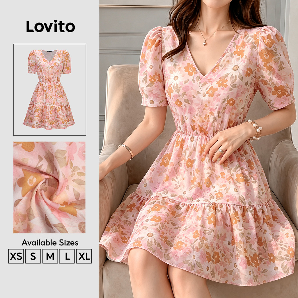 Lovito Vestido Casual Plissado para Mulheres Primavera/Verão DRK8P1D360