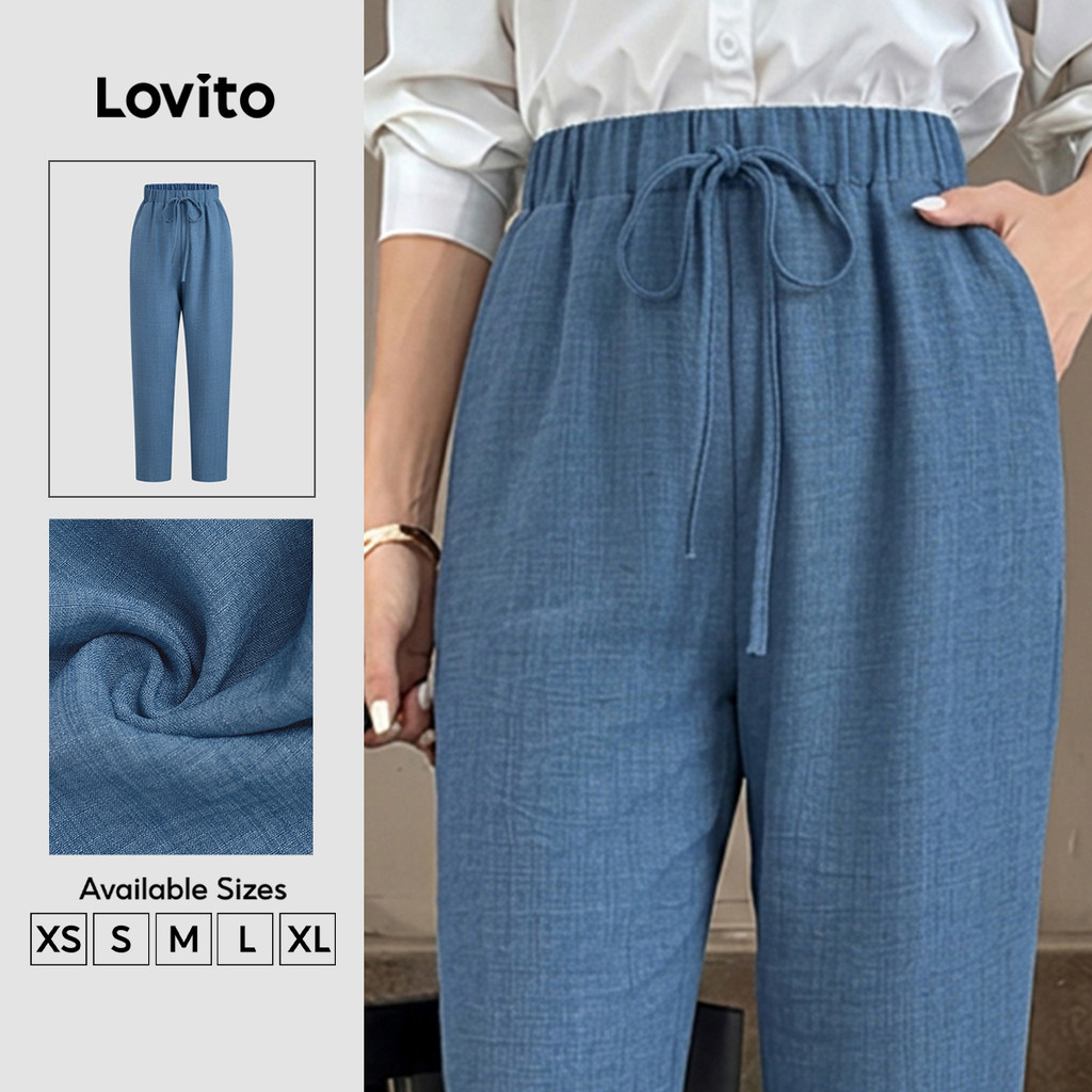 Lovito Calças Casuais Azuis Minimalistas Primavera/verão para mulheres PTK8P1D3298