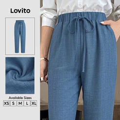 Lovito Calças Casuais Azuis Minimalistas Primavera/verão para mulheres PTK8P1D3298