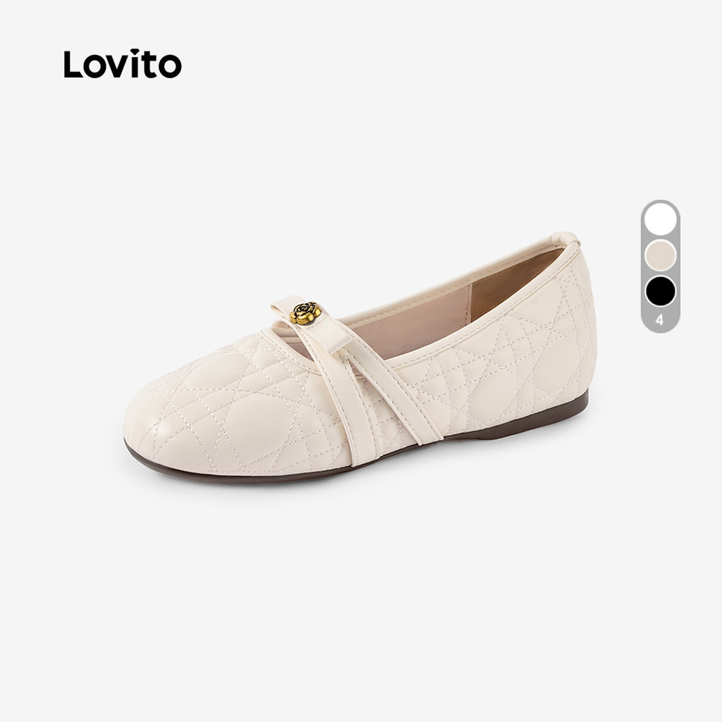Lovito Sapatilhas De Ballet Elegantes Para O Escritório Com Estampa Floral Estilo Francês Despojado Cor Bege Para Mulheres LFA121023