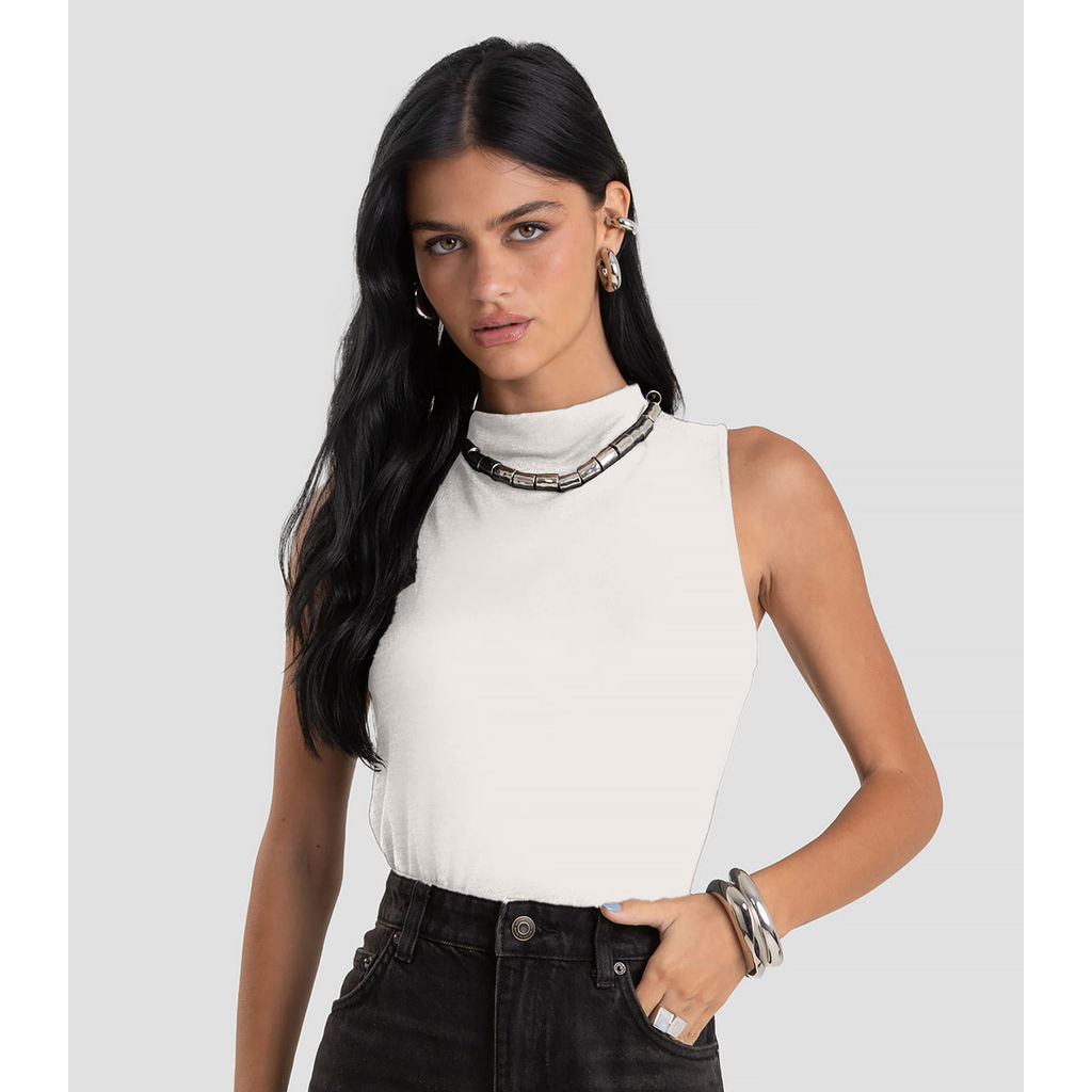 Regata Feminina com Gola Alta Dianna Bege