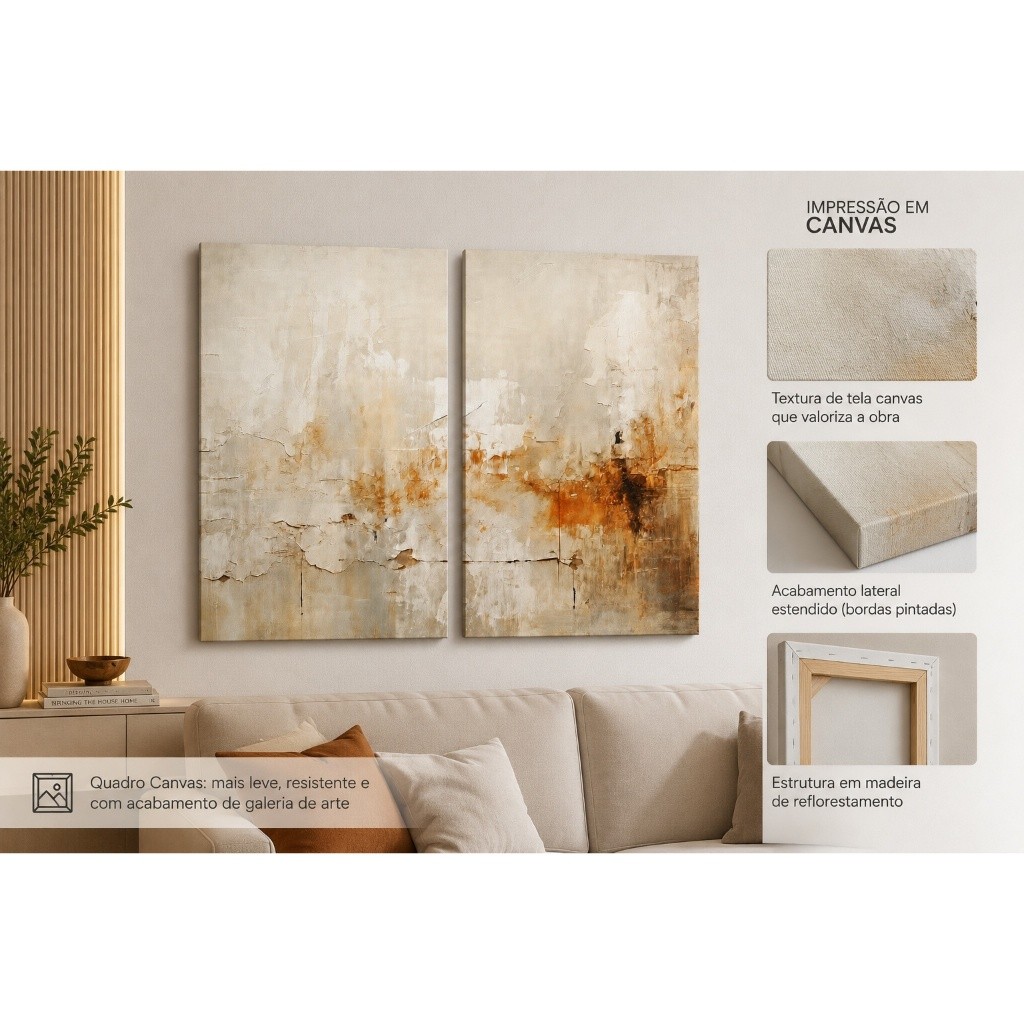 Quadro em Canvas 2 Telas Reflexos do Outono Abstrato Díptico Para Sala Quarto Escritório