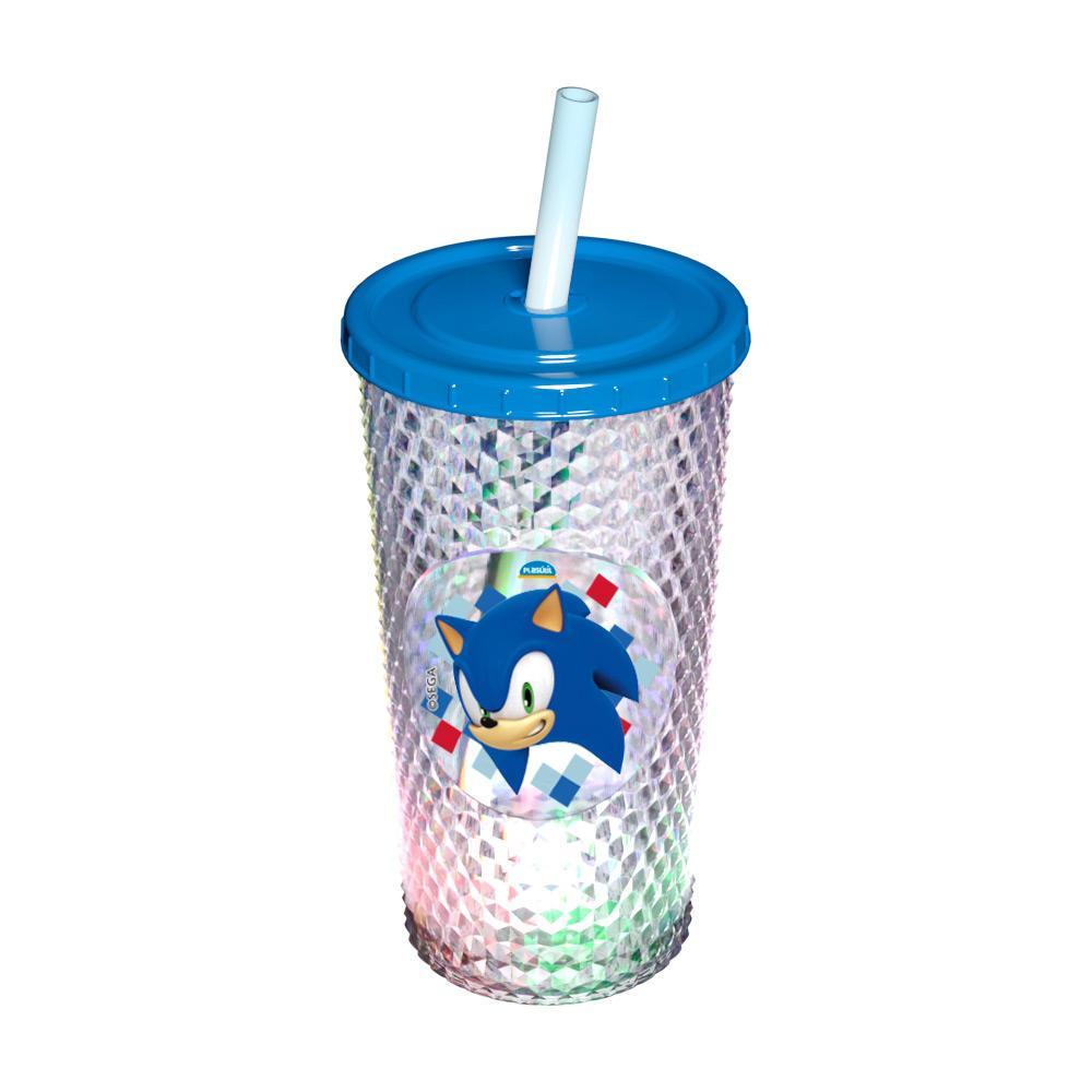 Copo LED Sonic Azul Infantil Lembrancinha Festa Presente Dia das Crianças Plasútil