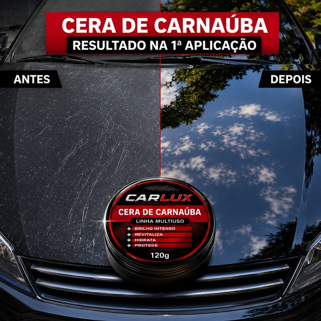 Kit 2 Ceras Carnaúba Automotiva Lataria + Plásticos Brilho Intenso Proteção UV