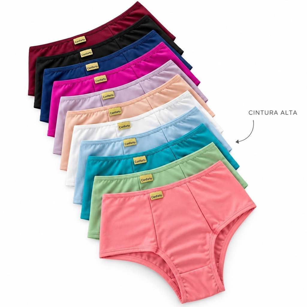 Kit Calcinhas Pala Dupla Cintura Alta Segura Barriga July Conforto Premium