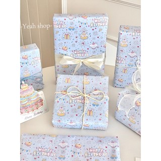 Estilo coreano INS estilo bonito presente de aniversário papel de embrulho Blues dos desenhos animados bolo impressão pa