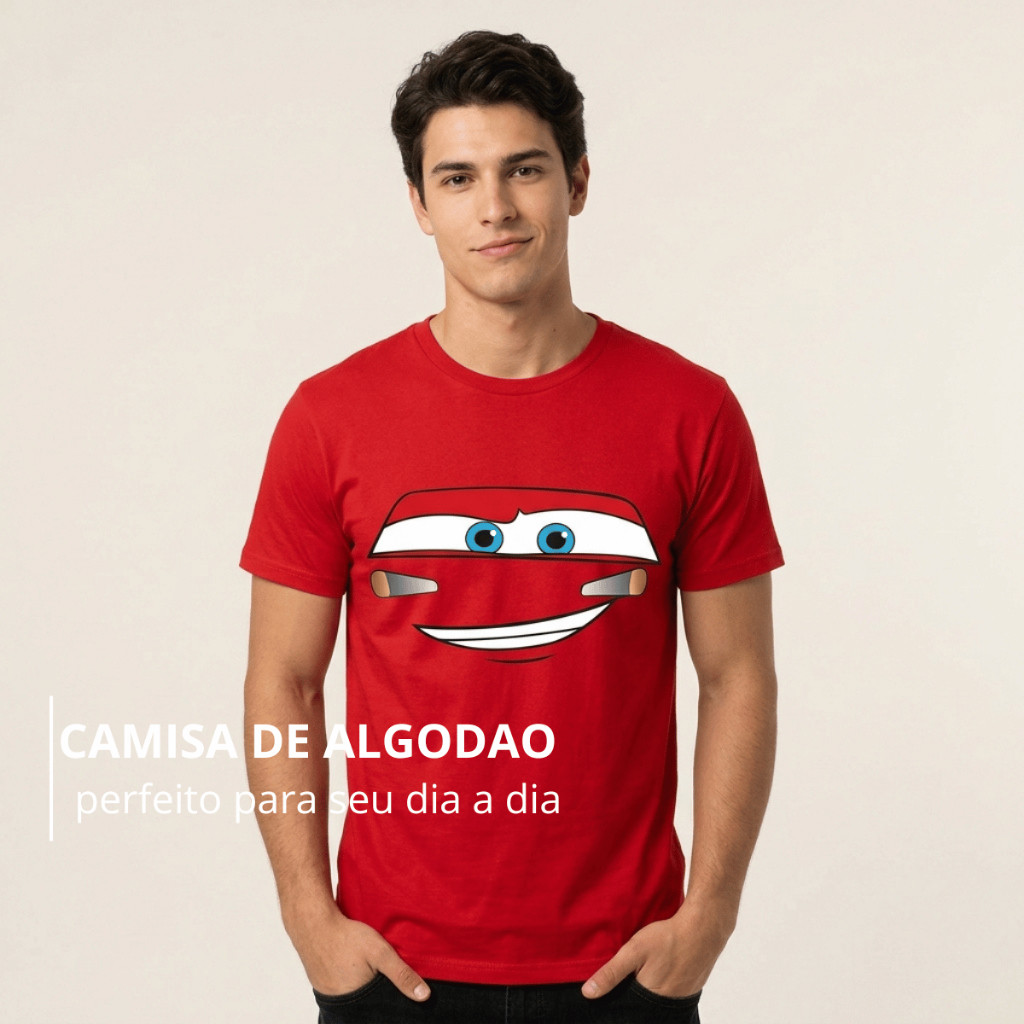 Camiseta Adulto Unissex Vermelha Estampada Personagem Carro Casual Confortável Moda Masculina e Feminin