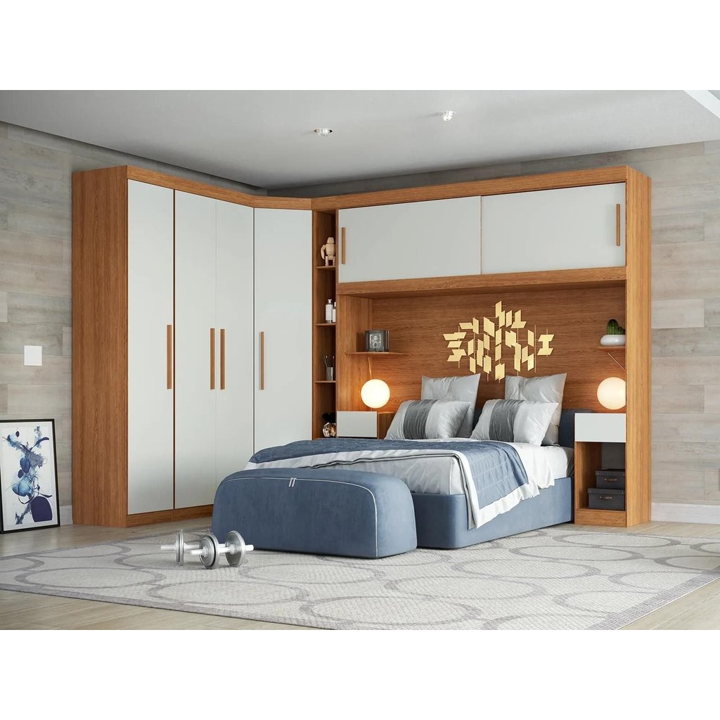 Guarda Roupa Casal Modulado 5 Peças 6 Portas Freijó/Off White Gênova Plus Bege Wood/Off White