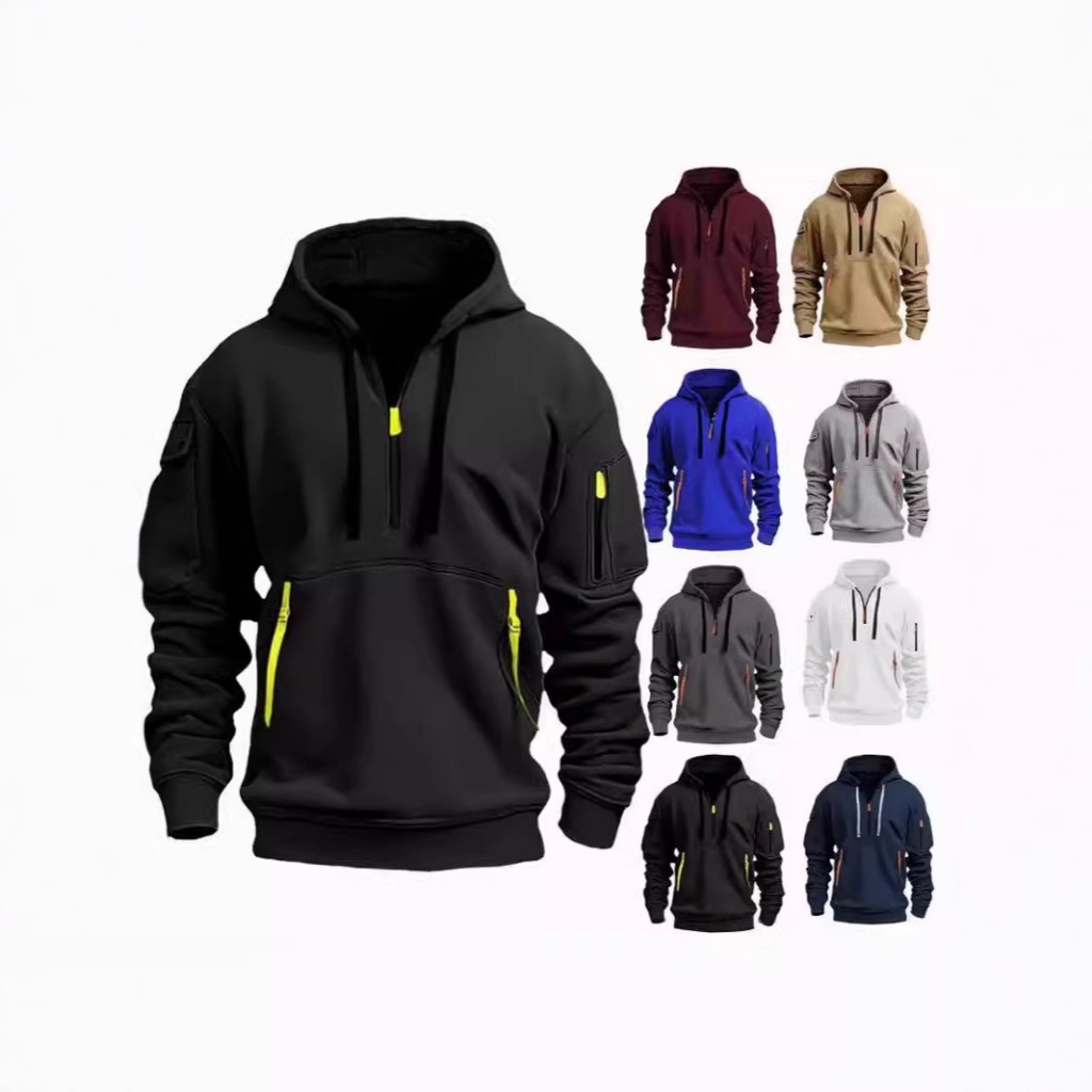Moletom Masculino Com Capuz E Zíper – Jaqueta Casual Esportiva Primavera Outono Vários Bolsos