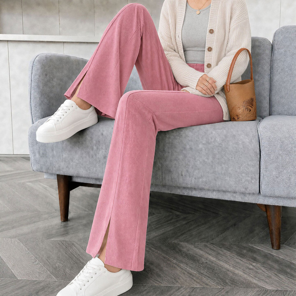 Calças casuais de veludo dividido femininas outono pequeno gordura mm tamanho grande cintura alta Drape reta estreita ca