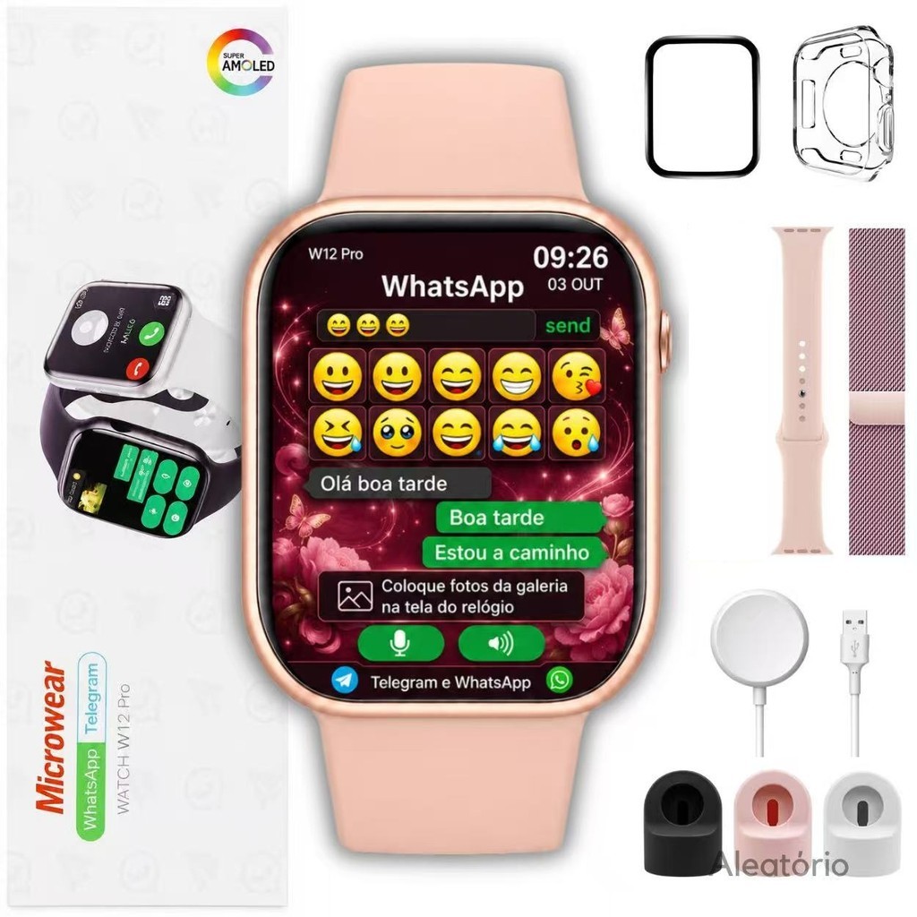 W12 Pro 46mm Tela Amoled Microwear Serie 12 Relógio Smartwatch Responde Whatsapp Telegram + Brindes