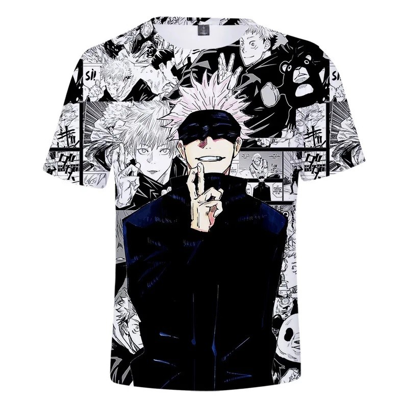 Crianças E Homens Verão T Camisas Anime Japonês Jujutsu Kaisen Gojo Meninos Camiseta Oversized Harajuku Casual Esporte S