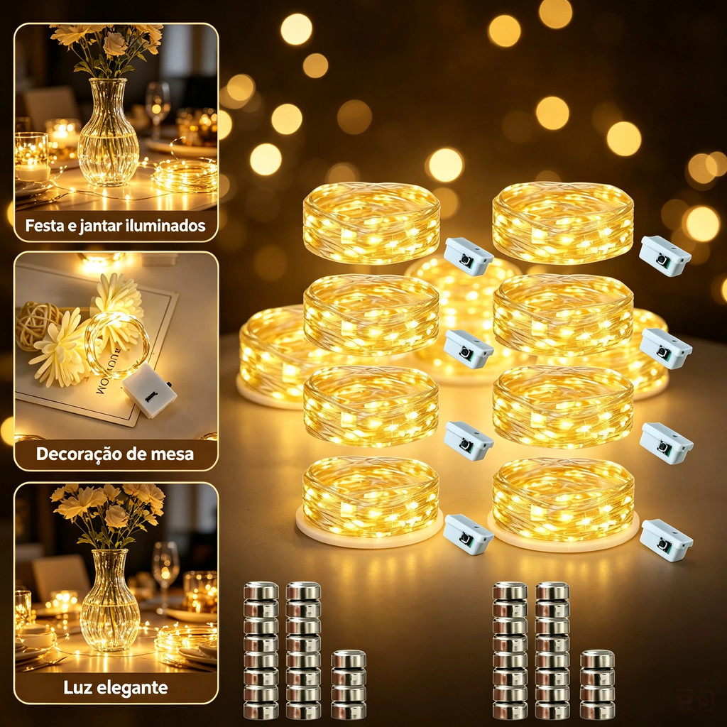 Kit 30 Fios de Fada Led 2 Metros Para Festa Arte Presente Ambiente Decorado