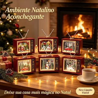 Enfeite Televisor Retrô Natalino com Neve Líquida e Música, Presente Criativo de Natal