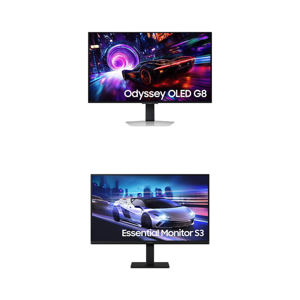 Monitor Samsung Odyssey OLED G8 32" + Monitor Essential S3 120 Hz 24”