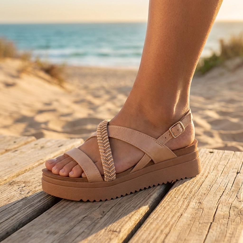 Sandália Flatform Confortável Com Fivela Feminina Mississipi