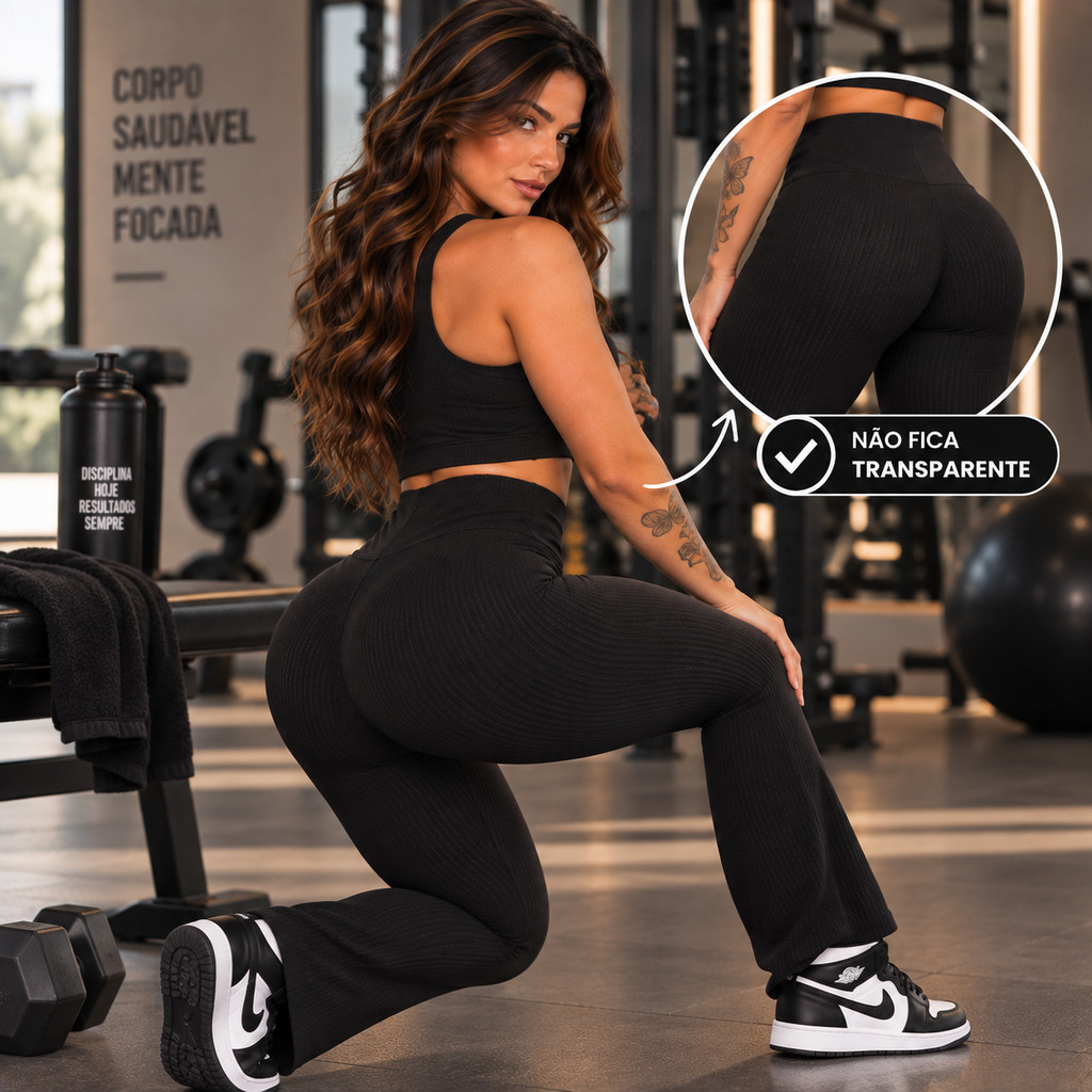 Calça Legging Flare Zero Transparência Feminina Cintura Alta Academia Yoga Fitness Suplex Bailarina Elástica