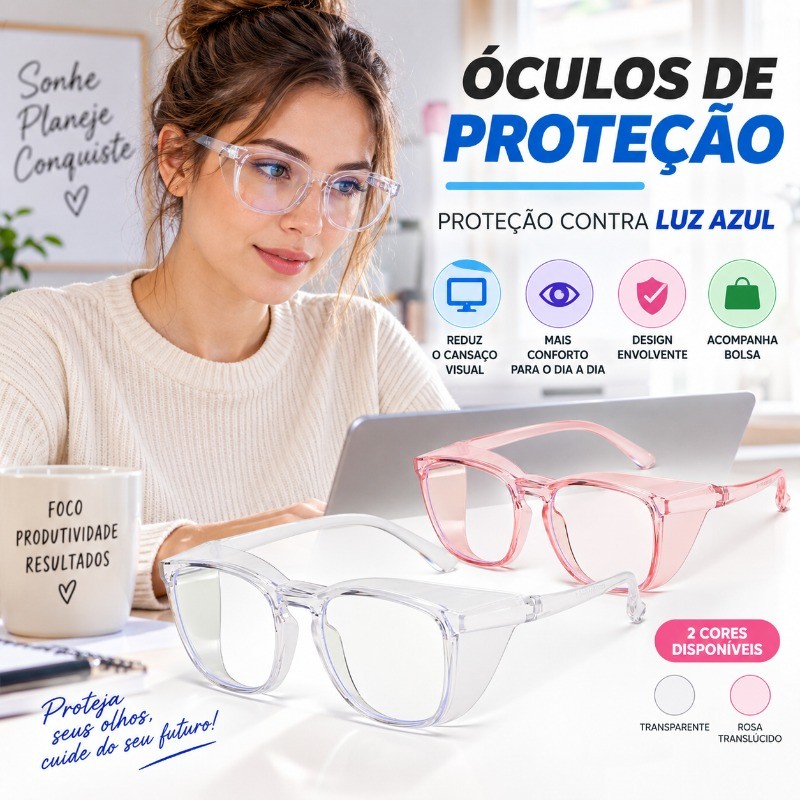 Óculos De Segurança Segurança Proteção Bloqueio Luz Azul Clínica Laboratório Manicure+ Bolsa