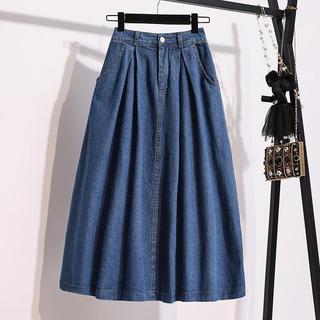 Saia jeans cintura alta a linha saia solta cobrindo virilha bainha grande guarda-chuva saia cintura elástica saia jeans 