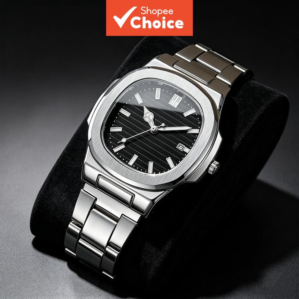 Relógios de negócios de luxo para homens, moda, pulseira de aço inoxidável quadrada, relógio de quartzo com calendário,