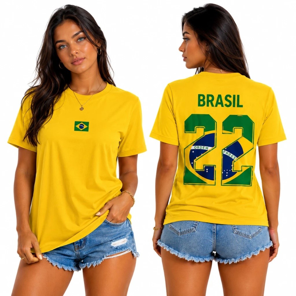Camiseta Unissex Com Bandeira Brasileira Estampa 22 Brasil Blusa Casual 100% Algodão Premium Confortável Jair Messias