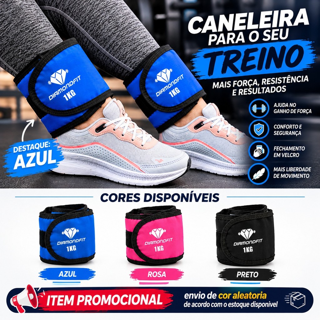 Caneleira de Peso 1kg Azul Par Fitness Ajustável Academia Musculação Caminhada Treino Funcional