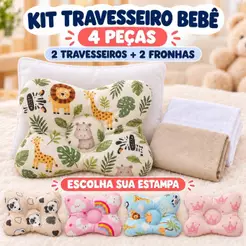 Kit 2 Travesseiros Bebê Antissufocante Anatômico Berço Recém-Nascido + 2 Fronhas 4 Peças