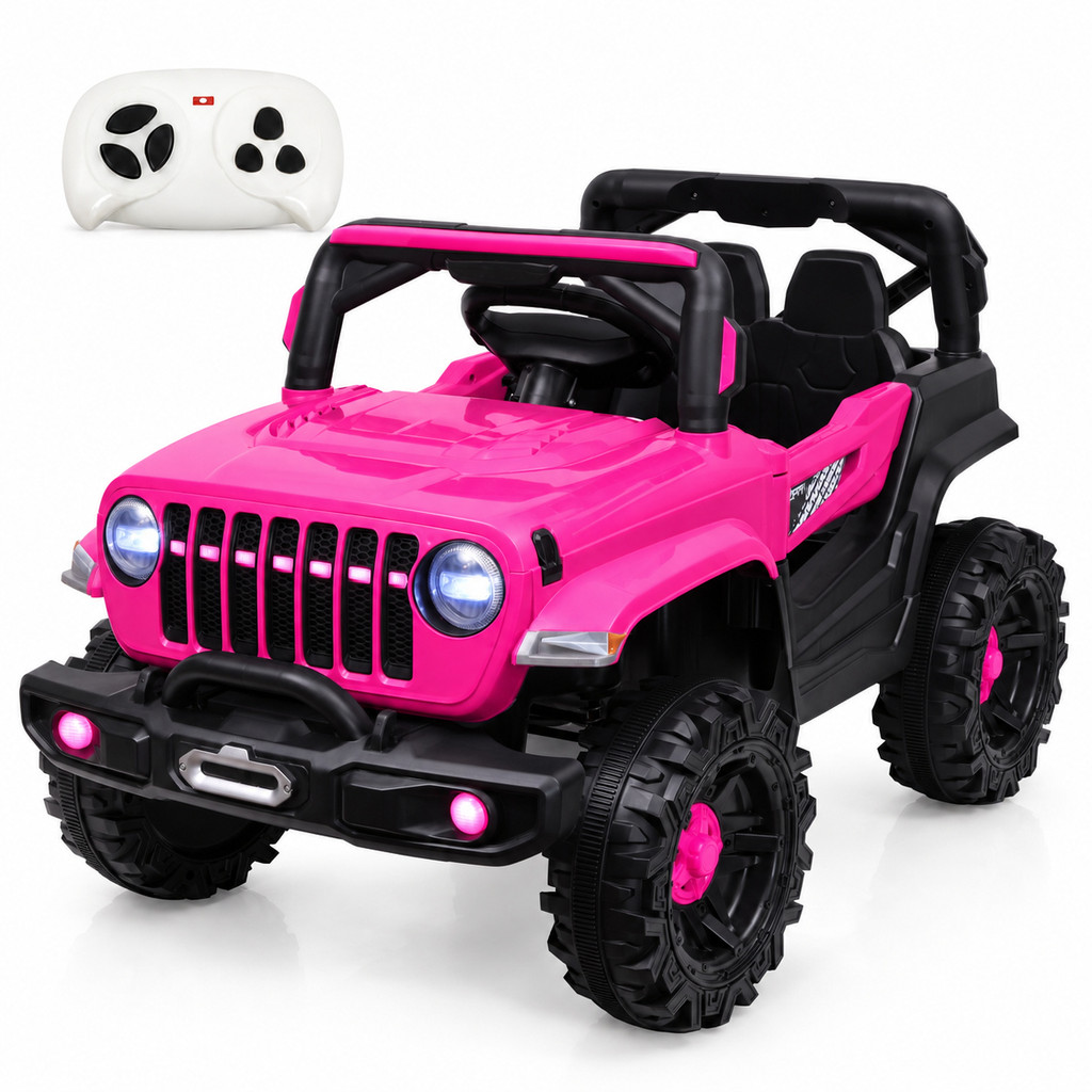 Jeep Elétrico Infantil 12V Off Road Controle Remoto Faróis LED Portas Cinto Músicas Até 30kg Menina Cor Rosa Kizumba