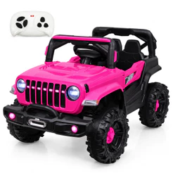Jeep Elétrico Infantil 12V Off Road Controle Remoto Faróis LED Portas Cinto Músicas Até 30kg Menina Cor Rosa Kizumba
