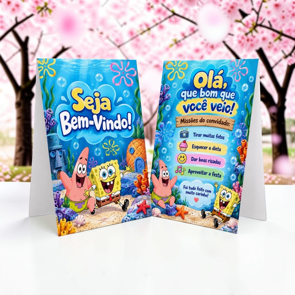 Até 30 Plaquinhas de mesa BOB ESPONJA - Centro de mesa Lembrancinha de festa infantil