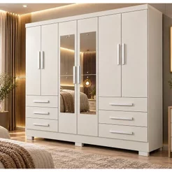 Guarda-Roupa Casal MDP com Espelho 6 Portas 6 Gavetas Dakar Branco Branco