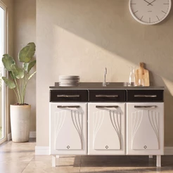 Balcão de Cozinha para Pia em Aço Star New 3 Portas 2 Gavetas Branco/Preto - Telasul