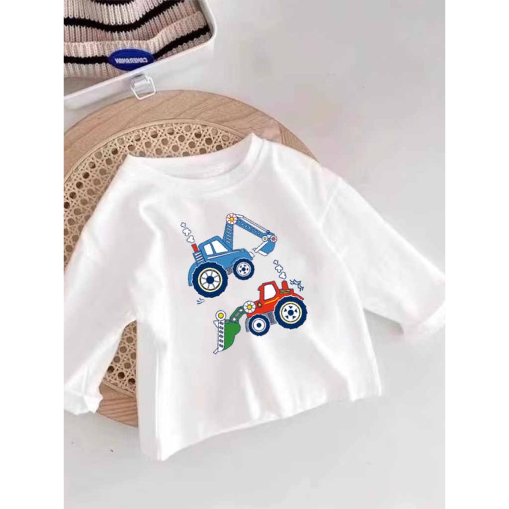 Algodão puro meninos branco em torno do pescoço de manga comprida camiseta primavera outono médio pequeno crianças bebê 