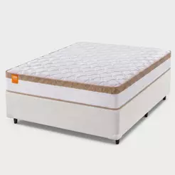 Cama Box Colchão Casal King Molas Ensacadas Real 193x203x65cm Branco / Bege Linho Inducol