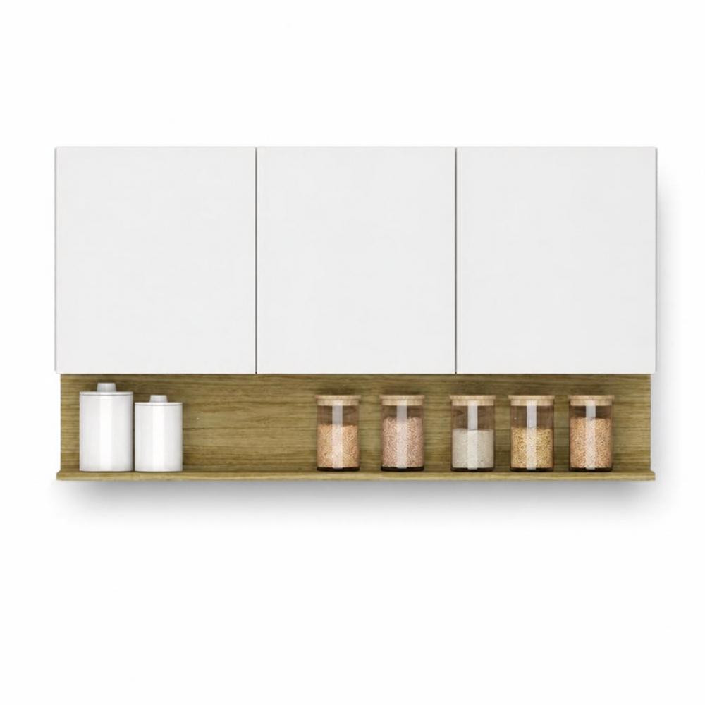 Armário Aéreo de Cozinha 3 Portas com Nicho 1,20m Freijó / Branco Line Kits Paraná
