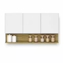 Armário Aéreo de Cozinha 3 Portas com Nicho 1,20m Freijó / Branco Line Kits Paraná