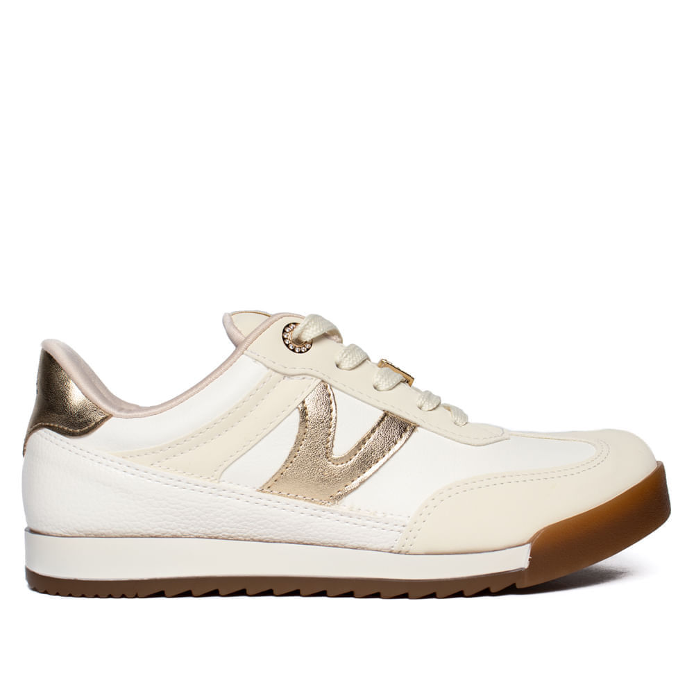 Tênis Feminino Via Marte Nobuck Retrô Off White/Dourado