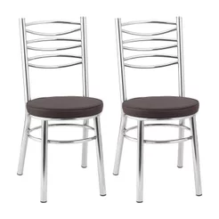 Conjunto 2 Cadeiras para Sala de Jantar Debrum Cromado/Marrom Cromado/Marrom