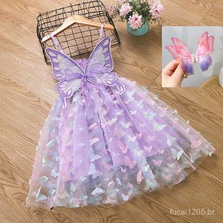 Vestido de Borboleta para Meninas Vestidos de Princesa Rosa Moda de Verão e Fotografia de Festa de Aniversário Doce X8FV