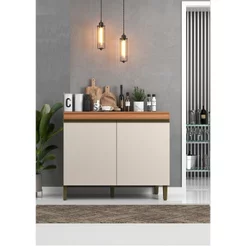 Balcão para Cozinha 2 Portas 120cm com Tampo Cecília Marrom/Freijó/Off White
