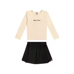 Conjunto Infantil Menina Com Saia Pregas Colorittá Bege