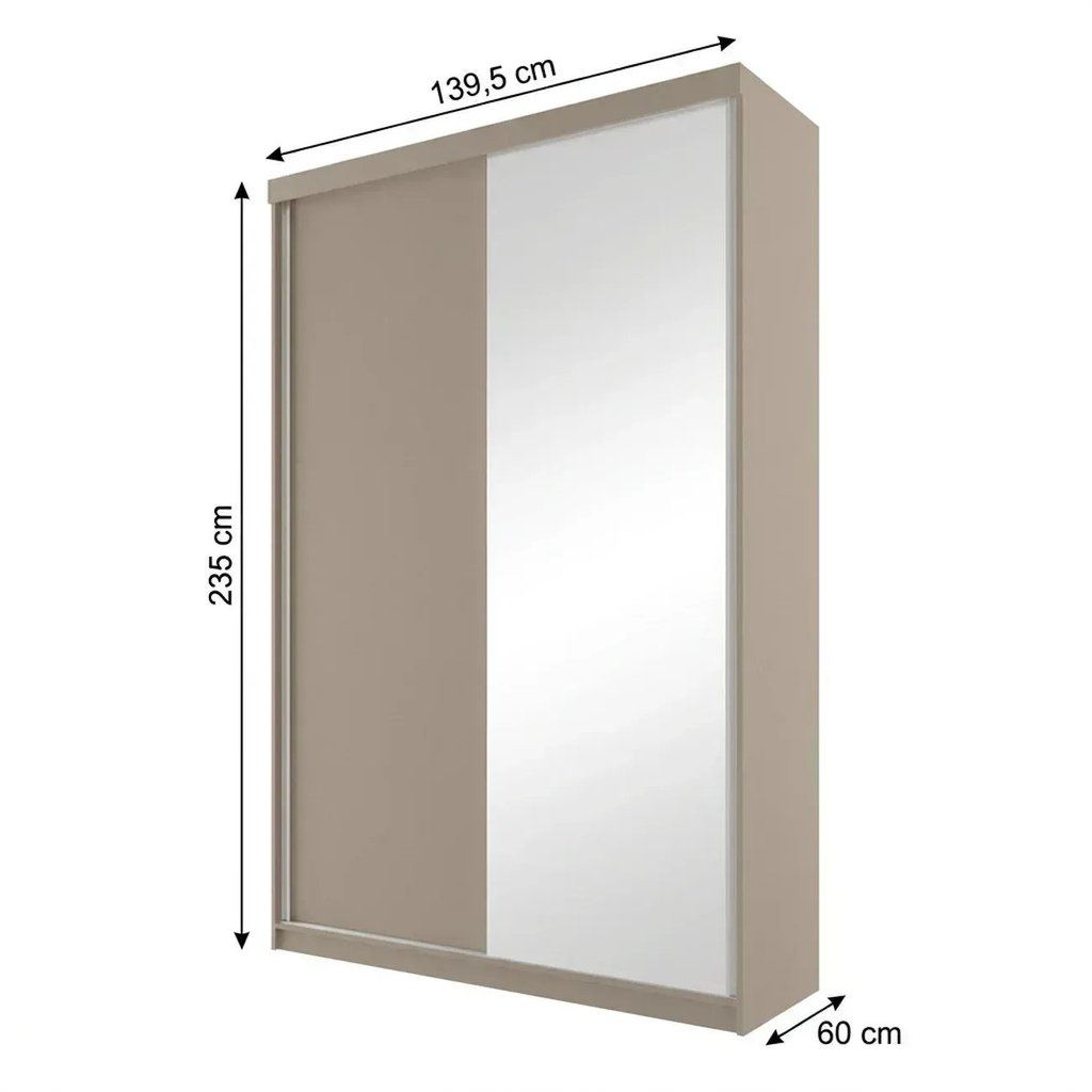 Guarda-Roupa Solteiro 2 Portas e 1 Espelho 100% MDF Geneve Bege/Panna Panna · foto 2