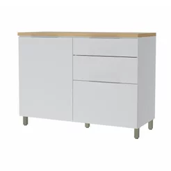 Balcão 1 Porta 3 Gavetas 120cm 100% MDF Marquesa Branco/Nature Branco/Nature