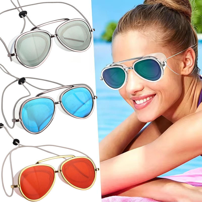 1-2 Pares de Óculos de Natação Antiembaçantes de Visão Total - Cordão de Surf - Para Uso Externo na Praia, Proteção Sola