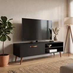 Rack Retrô para TV até 50 Polegadas 125cm Pé Palito Miami Preto Preto