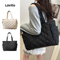 Lovito Bolsa De Ombro Casual Acolchoada Em Tecido Resistente Para Viagens Uso Diário Escola/estudantis Estilo Coreano Para Mulheres LFA98022