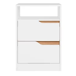 Mesa de Cabeceira 2 Gavetas sem Pés Doble Branco Branco/Freijó