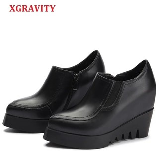XGRAVITY 2027 Sapatos de Salto Alto Femininos de Couro Genuíno com Design de Cunha e Bico Fino, Sapatos de Plataforma pa