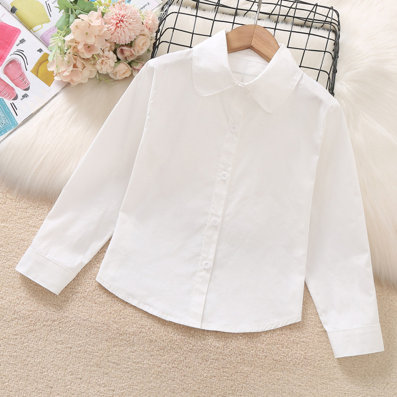 Meninas camisas brancas crianças primavera estilo ocidental fino manga comprida topos roupas infantis algodão puro menin